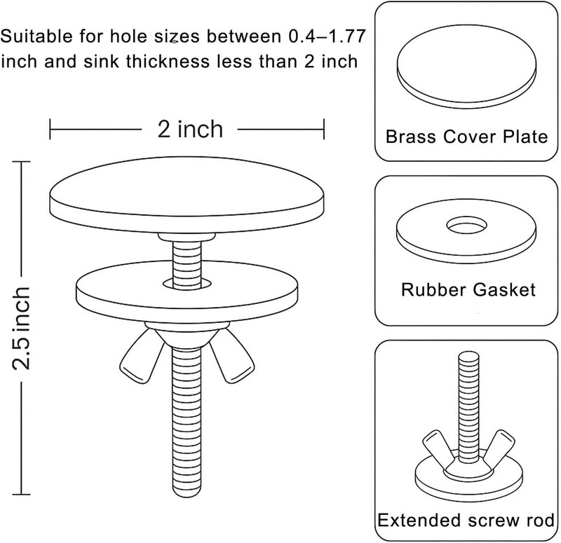 ROOGSIH Solid Brass Kitchen Sink Hole Cover, 2 Inch Faucet Hole Cover, Brushed Nickel Finish Tap Hole Plate Stopper Cover, Countertop Hole Cover for Kitchen and Bathroom Sinks (Brushed Nickel) - Image 2